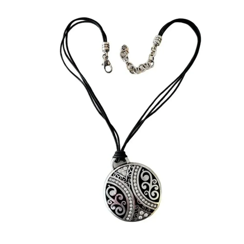 Brighton Dynasty Swarovski Crystal Round Medallion Pendant Cord Leather Necklace